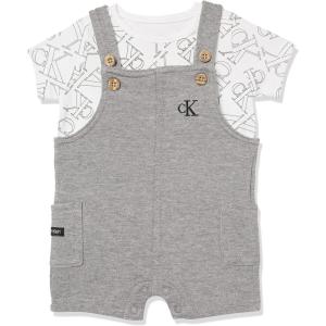 imageCalvin Klein babyboys 2 Pieces Shortall SetSilver Heather Grey