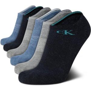 imageCalvin Klein Mens No Show Cushioned Athletic Low Cut Ankle Socks  6 Pack Breathable Sport Socks for MenBlue Assorted