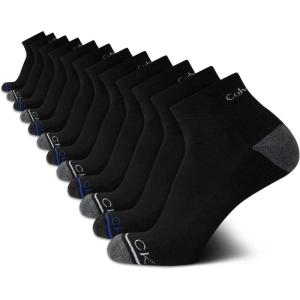 imageCalvin Klein Mens Socks  Athletic Cushioned Quarter Cut Ankle Socks 12 PairsBlack Assorted