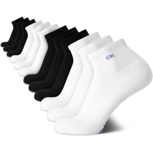 imageCalvin Klein Mens Socks  Athletic Cushioned Quarter Cut Ankle Socks 12 PairsBlackWhite