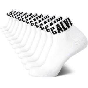 imageCalvin Klein Mens Socks  Athletic Cushioned Quarter Cut Ankle Socks 12 PairsWhite Logo