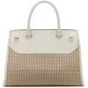imageCalvin Klein Womens Becky Turn Lock Satchel  2 in 1 Vegan Leather 3 PocketsNeutralWhite Woven