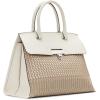 imageCalvin Klein Womens Becky Turn Lock Satchel  2 in 1 Vegan Leather 3 PocketsNeutralWhite Woven