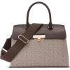 imageCalvin Klein Womens Becky Turn Lock Satchel  2 in 1 Vegan Leather 3 PocketsAlmondTaupeJava