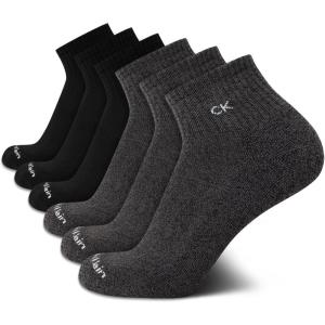 imageCalvin Klein Mens Quarter Socks  6 Pack Cushioned Mini Crew Athletic Socks for Men Ideal for Running Sport and HikingGreyBlack