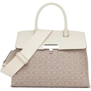 imageCalvin Klein Womens Becky Turn Lock Satchel  2 in 1 Vegan Leather 3 PocketsAlmondTaupeWhite