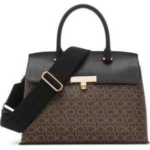 imageCalvin Klein Womens Becky Turn Lock Satchel  2 in 1 Vegan Leather 3 PocketsBrownKhakiBlack
