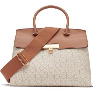 imageCalvin Klein Womens Becky Turn Lock Satchel  2 in 1 Vegan Leather 3 PocketsVanillaKhakiCaramel