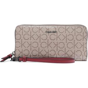 imageCalvin Klein Key Item Saffiano Continental Zip Around Wallet with Wristlet StrapAlmondTaupeCabernet
