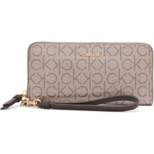 imageCalvin Klein Key Item Saffiano Continental Zip Around Wallet with Wristlet StrapAlmondTaupeJava