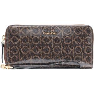 imageCalvin Klein Key Item Saffiano Continental Zip Around Wallet with Wristlet StrapBrownKhakiBlack Logo
