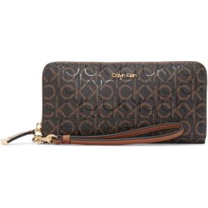 imageCalvin Klein Key Item Saffiano Continental Zip Around Wallet with Wristlet StrapBrownKhakiCaramel