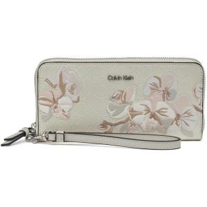 imageCalvin Klein Key Item Saffiano Continental Zip Around Wallet with Wristlet StrapCream Floral Emboss