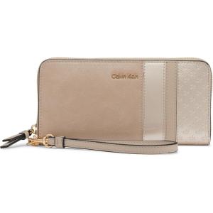 imageCalvin Klein Key Item Saffiano Continental Zip Around Wallet with Wristlet StrapSilver Mink