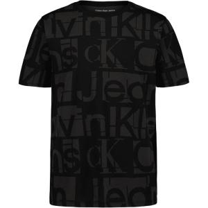 imageCalvin Klein Boys Short Sleeve Fashion Graphic Crew Neck TShirt Comfortable Relaxed FitBlocky Print Blackened Pearl