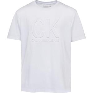 imageCalvin Klein Boys Short Sleeve Fashion Graphic Crew Neck TShirt Comfortable Relaxed FitDeboss White
