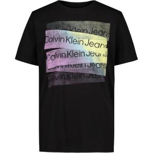 imageCalvin Klein Boys Short Sleeve Fashion Graphic Crew Neck TShirt Comfortable Relaxed FitStamped Black