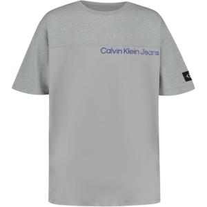 imageCalvin Klein Boys Short Sleeve Fashion Graphic Crew Neck TShirt Comfortable Relaxed FitTonal Block Quarry