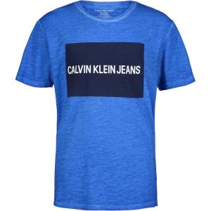 imageCalvin Klein Boys Short Sleeve Fashion Graphic Crew Neck TShirt Comfortable Relaxed FitWashed Prince Blue