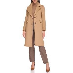 imageCalvin Klein Womens FullLength Buttoned Wool Coat Petite Standard PlusWalker Camel