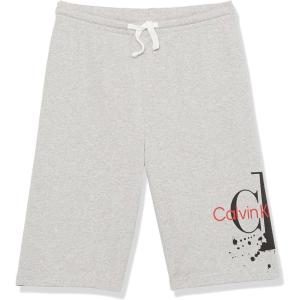 imageCalvin Klein Boys Pullon Fleece Jogger Shorts Drawstring ClosureGrey Heather Splatter Fc05