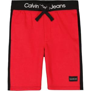 imageCalvin Klein Boys Pullon Fleece Jogger Shorts Drawstring ClosureRacing Red Colorblock Fc04
