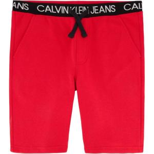 imageCalvin Klein Boys Pullon Fleece Jogger Shorts Drawstring ClosureRacing RedBlack Wb Fc07