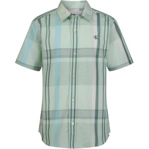 imageCalvin Klein Boys Short Sleeve Woven ButtonDown ShirtLt Green Exploded Plaid