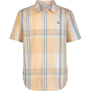 imageCalvin Klein Boys Short Sleeve Woven ButtonDown ShirtPeach Exploded Plaid