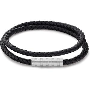 imageCalvin Klein Mens Braided Leather Bracelet Architectural Design Meets Modern Style with Magnetic ClosureSilver and Black