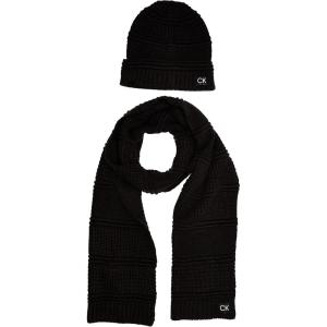 imageCalvin Klein mens Mens Cuff Hat and Scarf Gift SetBlack Mixed Stripe