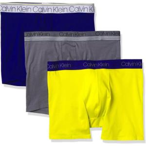 imageCalvin Klein Mens Cotton Stretch 3Pack Boxer BriefBlue Flannel  Kewl Lime  Pewter