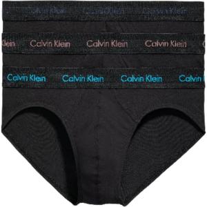 imageCalvin Klein Mens Cotton Stretch 3Pack Hip BriefBlack W Capri Rose  Speakeasy  Vivid Blue Logos