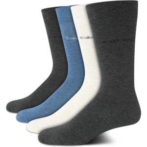 imageCalvin Klein Mens Dress Socks  Cotton Blend Crew Socks Patterns and Solids 4 PackBlueGrey Solid