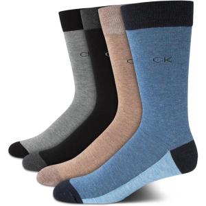 imageCalvin Klein Mens Dress Socks  Cotton Blend Crew Socks Patterns and Solids 4 PackBluebrown Heather