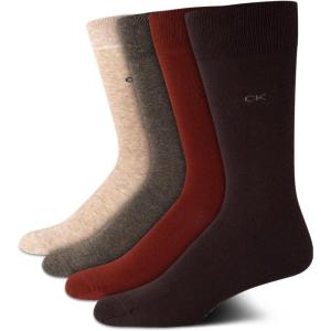 imageCalvin Klein Mens Dress Socks  Cotton Blend Crew Socks Patterns and Solids 4 PackBrown Assorted