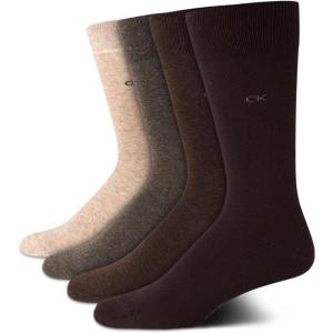 imageCalvin Klein Mens Dress Socks  Cotton Blend Crew Socks Patterns and Solids 4 PackBrown Multi