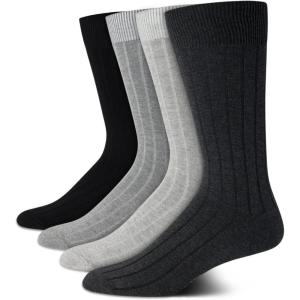 imageCalvin Klein Mens Dress Socks  Cotton Blend Crew Socks Patterns and Solids 4 PackGrey Heather Solid