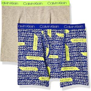 imageCalvin Klein Boys 2 Pack Boxer Briefs  Premium Cotton ComfortBlue Statement Print  Heather Grey