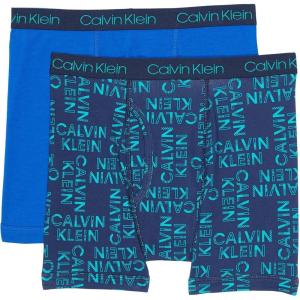 imageCalvin Klein Boys 2 Pack Boxer Briefs  Premium Cotton ComfortBlue Streak Black IrisBlack Iris Black Logo