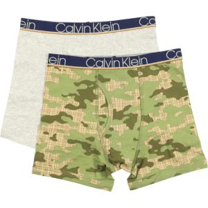 imageCalvin Klein Boys 2 Pack Boxer Briefs  Premium Cotton ComfortGreen CamoHeather Gray