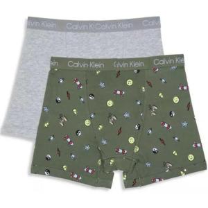 imageCalvin Klein Boys 2 Pack Boxer Briefs  Premium Cotton ComfortIcons OlivineHeather Gray