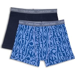 imageCalvin Klein Boys 2 Pack Boxer Briefs  Premium Cotton ComfortSkewed Calvin BlueCobalt Sapphire