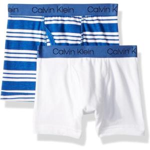 imageCalvin Klein Boys 2 Pack Boxer Briefs  Premium Cotton ComfortWhiteBlue StripeWhite