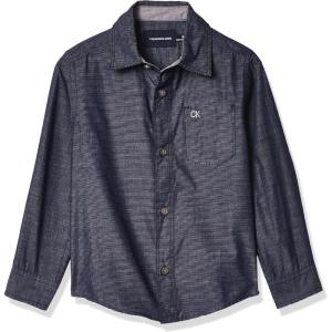 imageCalvin Klein Boys Long Sleeve Woven ButtonDown ShirtChambray Navy Db08