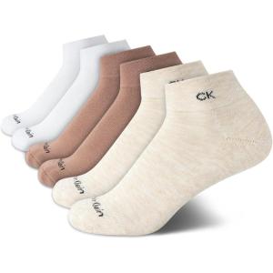 imageCalvin Klein Womens Athletic Sock  Cushion Quarter Cut Ankle Socks 6 PackWhiteBrown