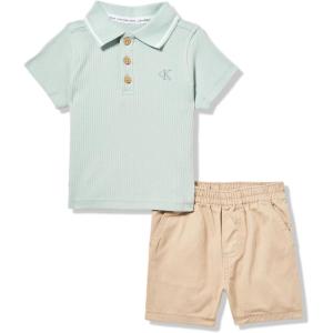 imageCalvin Klein Boys 2pc Polo Short SetHarbor GrayWhite Pepper