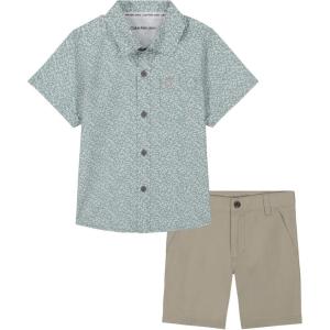 imageCalvin Klein Boys 2pc Shirt Short SetBlue SurfBright WhiteNautical Stone