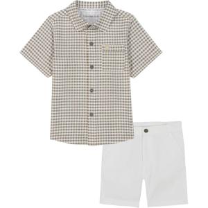 imageCalvin Klein Boys 2pc Shirt Short SetBright WhiteCream Plaid