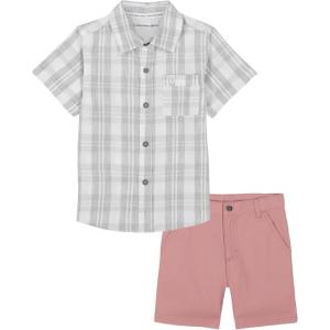 imageCalvin Klein Boys 2pc Shirt Short SetCloud GateBright WhiteStrawberry Gray